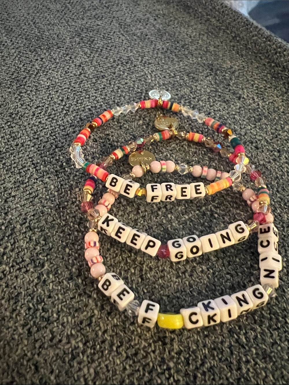 Inspirational Pink Multicolor Beaded Bracelet Set - Be Free, Keep Going